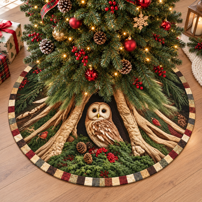 Owl Christmas Tree Skirt, Woodland Forest Tree Skirt, Rustic Christmas Decor, Owl Lover Gift, Nature Inspired Holiday Tree Decor, Gift For Family b886595b-dc12-4773-8f65-e39f31abab47-r6.png