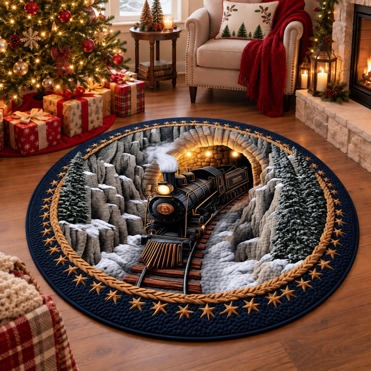 Christmas Train Round Area Rug, Vintage Steam Locomotive Winter Rug, Snowy Mountain Tunnel Floor Carpet, Blue Gold Christmas Home Decor, Holiday Living Room Rug b88cd3c6-cbc0-4260-9023-bbe38f550f5e-mn1.png