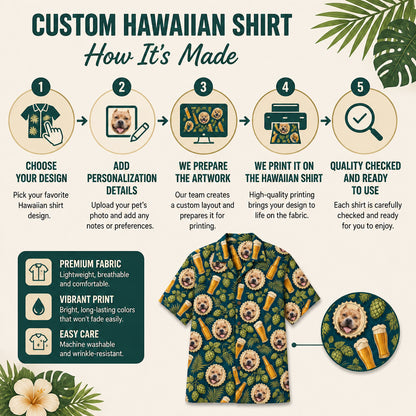 Custom Pet Face x Beer Pattern Hawaiian Shirt - How to customize
