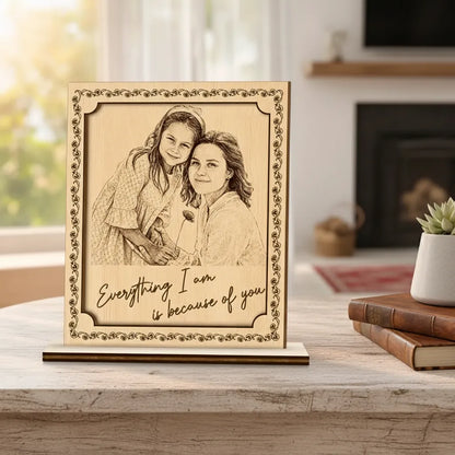 Pencil Sketch Everything I Am Is Because Of You - Custom Photo Wooden Plaque