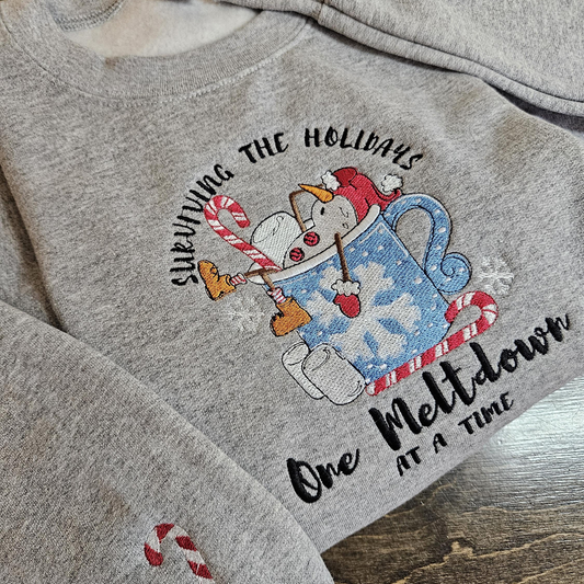 Meltdown Christmas Crewneck Sweatshirt, Holiday Sweater, Christmas Sweater, Embroidered Crewneck banner-1_0f7e3487-4844-48dd-8093-34d2a1568681.png