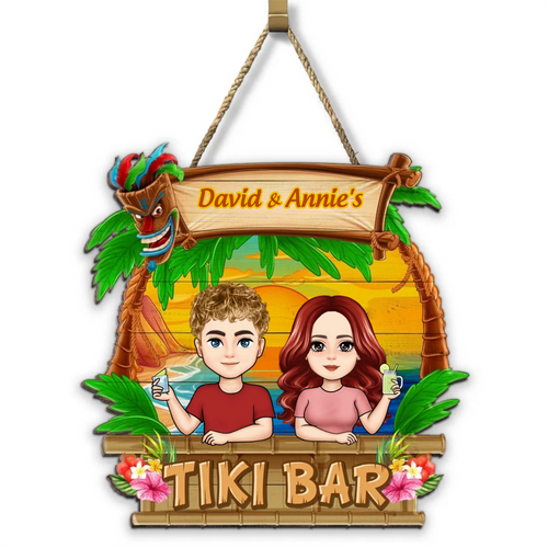 Tiki Bar Summer Drinking Couple - Personalized Wood Sign - Summer Gift For Couple, Beach & Pool Decor banner-1_317f63fa-015e-4219-ad0e-a647a34461df.png