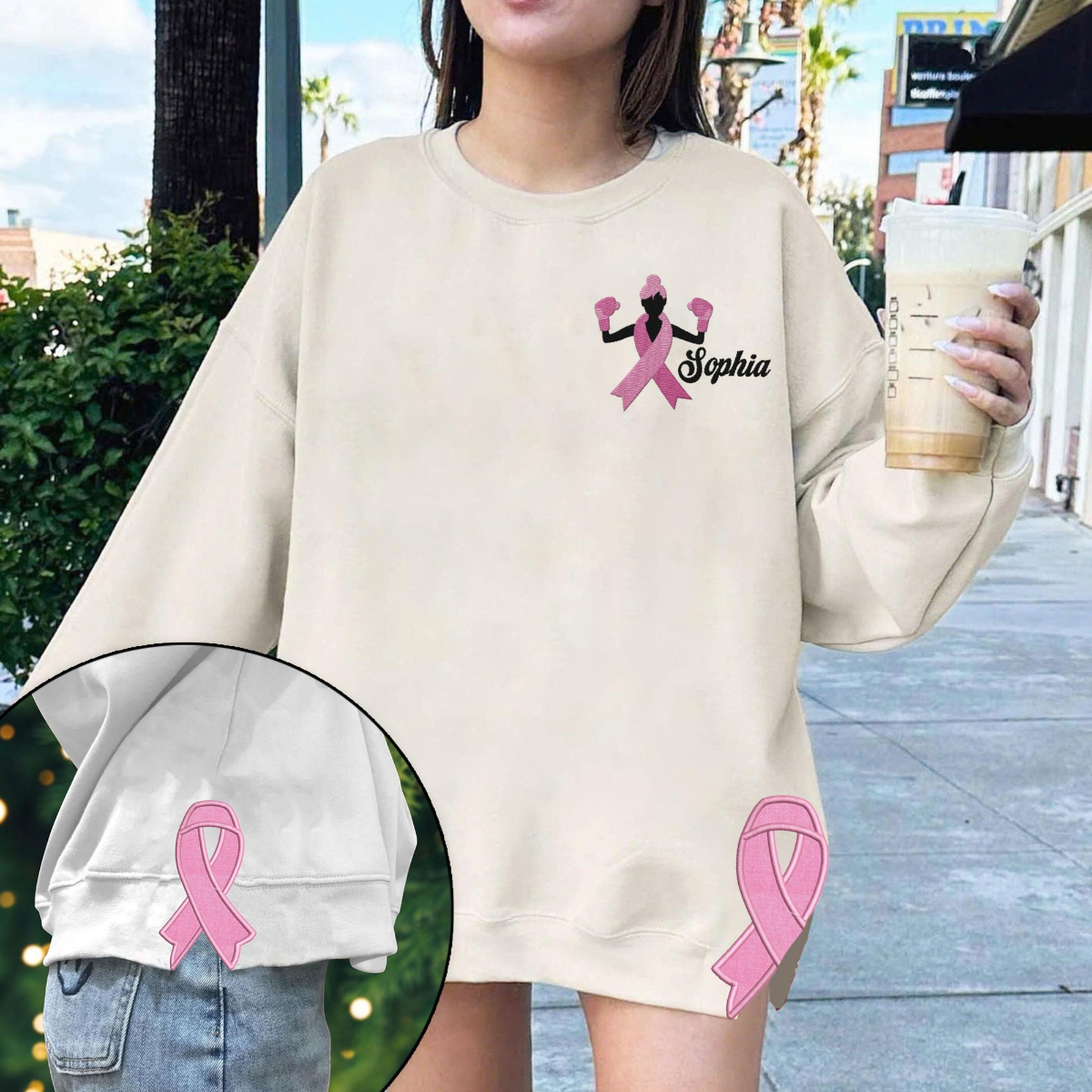Custom Name Breast Cancer Side Bow Cut-Out Sweatshirt, Pink Ribbon Pullover, Breast Cancer Embroidered Sweatshirt, Gift for Her, Mom, Nana banner-1_ef02912e-8866-478a-b535-aeb20e26ff00.png