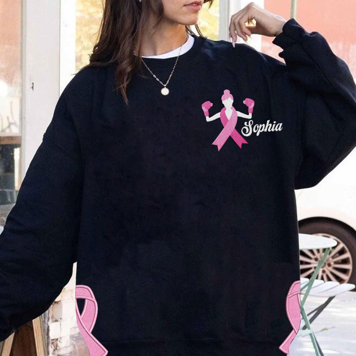 Custom Name Breast Cancer Side Bow Cut-Out Sweatshirt, Pink Ribbon Pullover, Breast Cancer Embroidered Sweatshirt, Gift for Her, Mom, Nana banner-2_a386945f-6504-4e54-bb27-b0b47c69a3f4.png