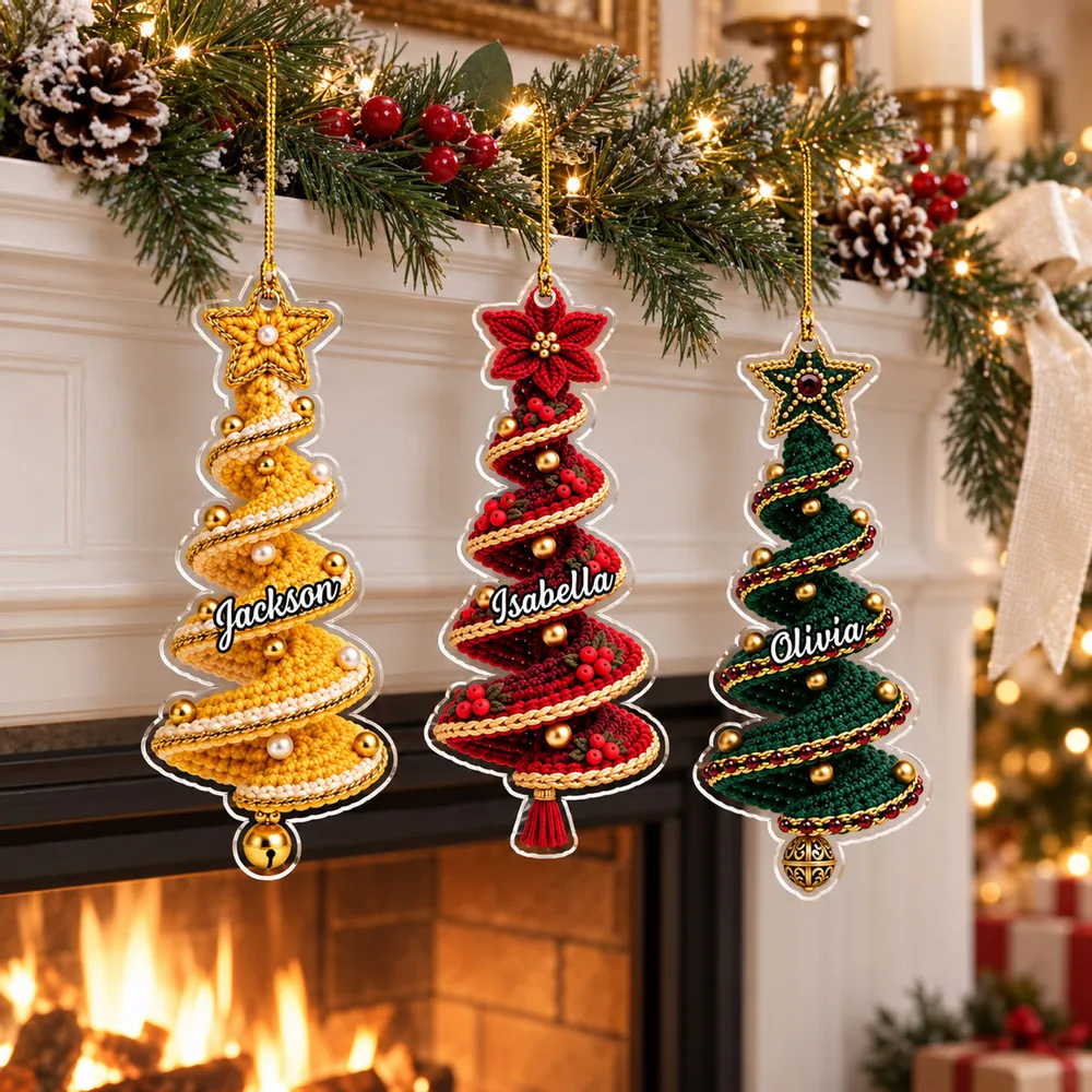 Crochet Christmas Tree 2D Flat Ornament - Personalized Shape Ornament - Christmas Gift For Family