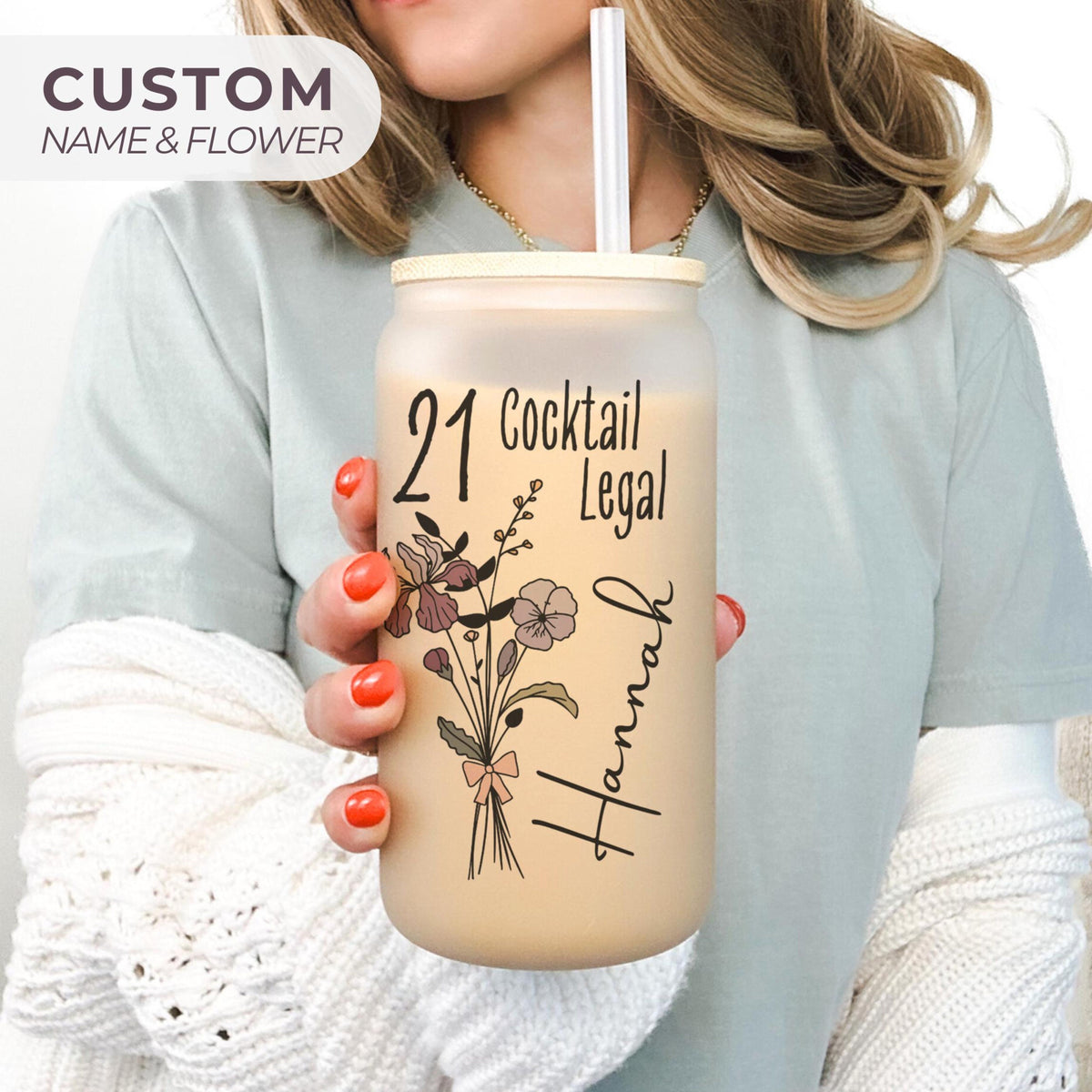21st Birthday Glass Tumbler, Turning 21 Gift With Birthflower Glass Tumbler, 21 Year Old Gift Iced Coffee Cup, 21st Birthday Glass With Flower banner-3_05771b49-1e21-4e8c-ba0e-bb603a1efb56.jpg