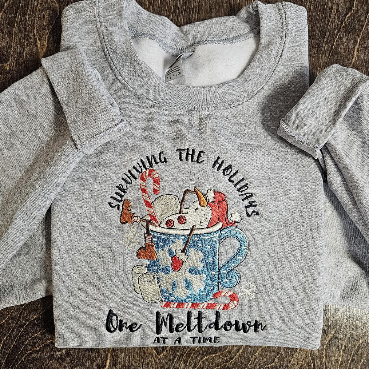 Meltdown Christmas Crewneck Sweatshirt, Holiday Sweater, Christmas Sweater, Embroidered Crewneck banner-3_12879383-b132-4fdd-ba33-e20037b89837.png