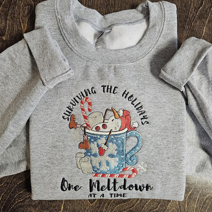 Meltdown Christmas Crewneck Sweatshirt, Holiday Sweater, Christmas Sweater, Embroidered Crewneck banner-3_12879383-b132-4fdd-ba33-e20037b89837.png