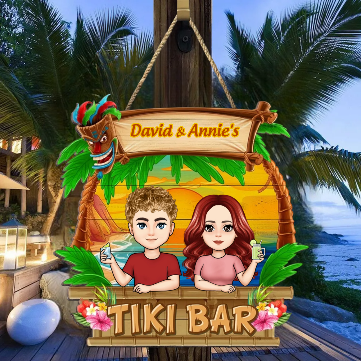 Tiki Bar Summer Drinking Couple - Personalized Wood Sign - Summer Gift For Couple, Beach & Pool Decor banner-3_1b1af34b-f22a-450d-8209-c83a4efd3ca2.png