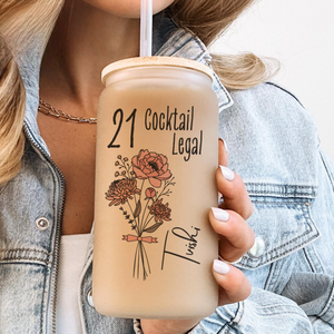 21st Birthday Glass Tumbler, Turning 21 Gift With Birthflower Glass Tumbler, 21 Year Old Gift Iced Coffee Cup, 21st Birthday Glass With Flower banner-4_81ff5607-88a9-4940-8a70-9849c4f873c1.png