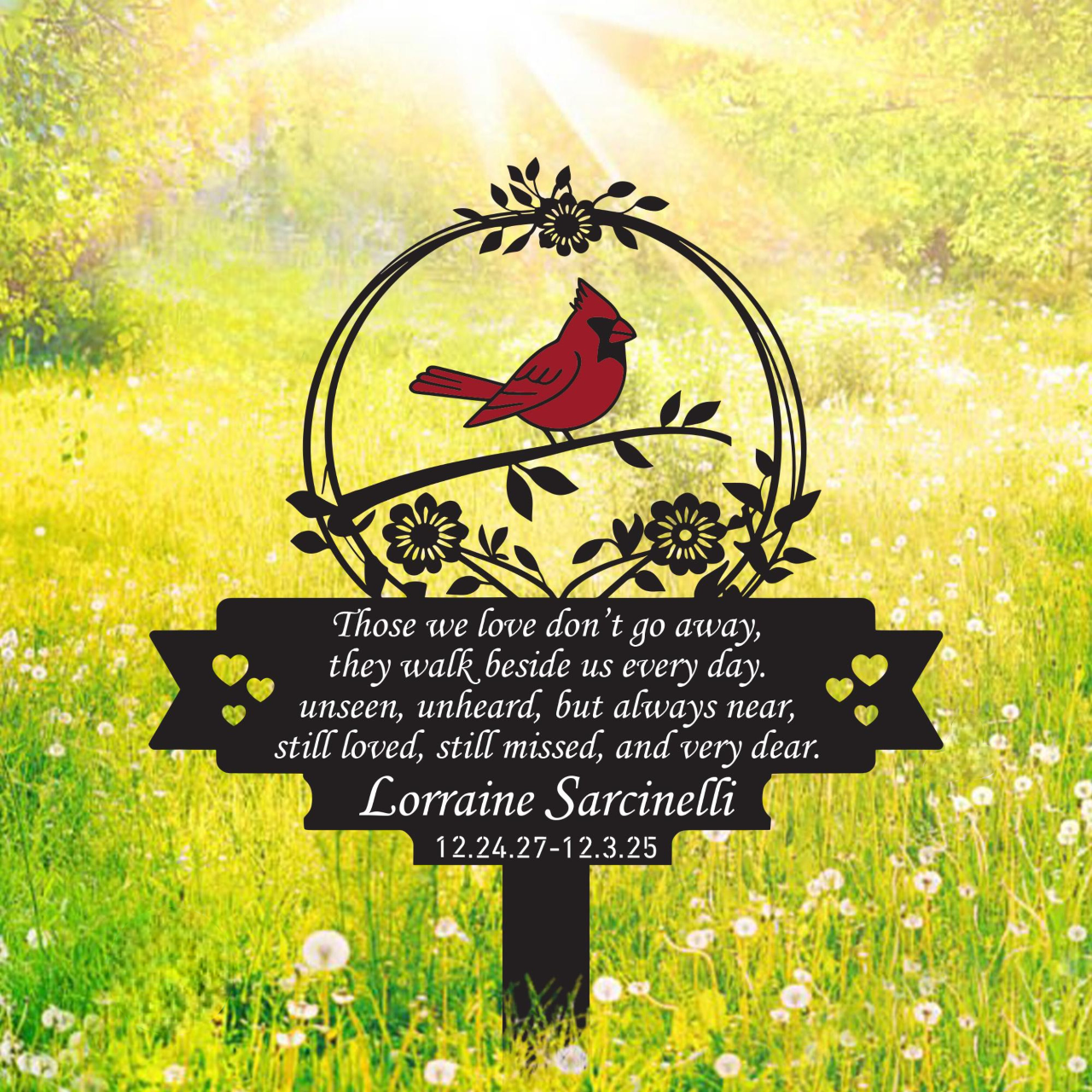 Personalized Memorial Stake Metal Sign, Cardinal Garden Stakes, Cardinals Appear, Metal Cemetery Decorations, Stake for Outdoors Yard Garden banner-4_a022e0b8-6b7b-47aa-beee-2f850bb26a80.png