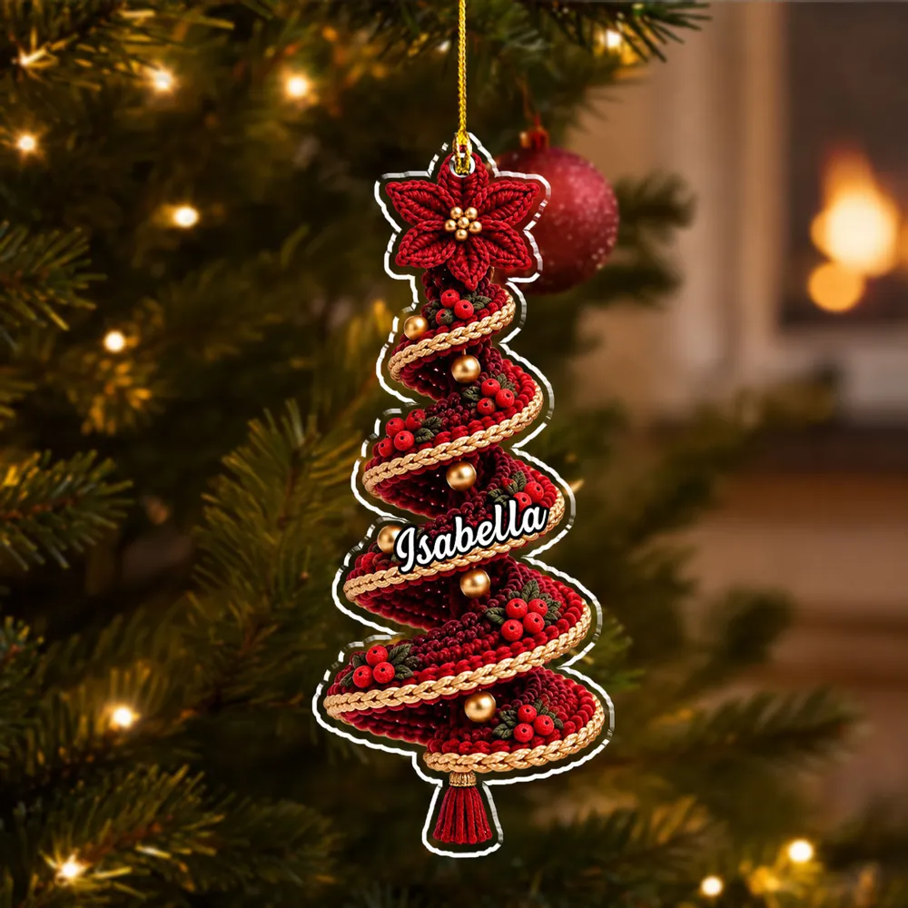 Crochet Christmas Tree 2D Flat Ornament - Personalized Shape Ornament - Christmas Gift For Family