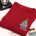 Personalized Teacher Name Christmas Book Tree Embroidered Sweatshirt, Merry Teacher Xmas Sweater, Woman Holiday Shirt for Librarian Gift banner-5_8fac64d3-1d21-478c-a011-8ef0ad778e82.png
