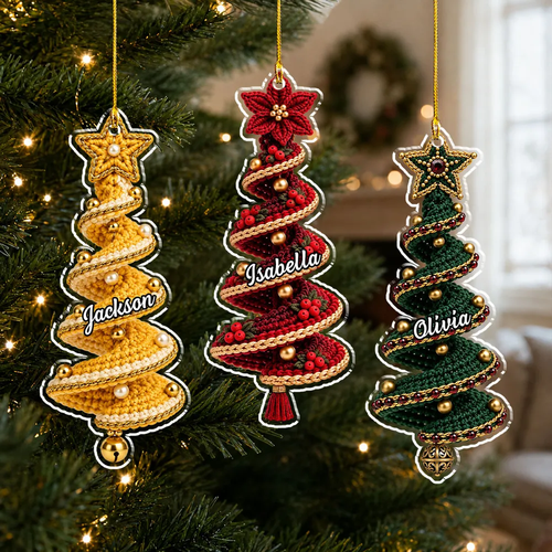 Crochet Christmas Tree 2D Flat Ornament - Personalized Shape Ornament - Christmas Gift For Family