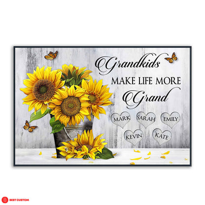 Grandkids Make Life More Grand, Sunflower - Personalized Canvas - Gift For Grandma banner-poster_0652c29b-0259-449a-a68b-4c733b887ae4.jpg