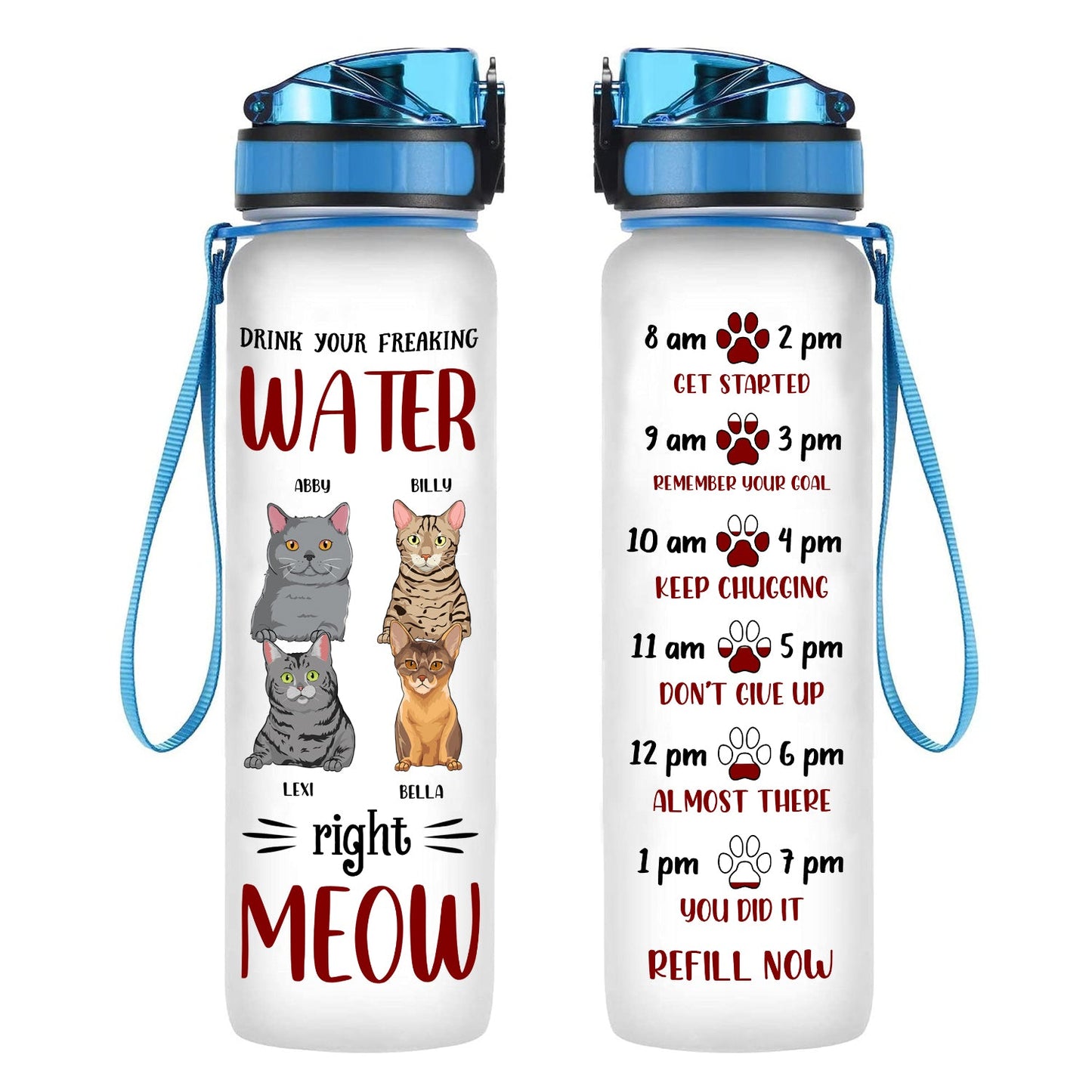 Drink Your Water Right Meow Personalized Water Tracker Bottle Cat Mom banner.2.jpg