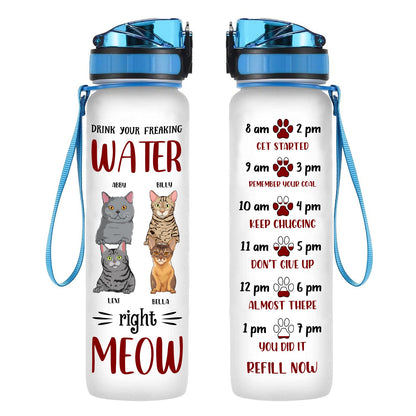 Drink Your Water Right Meow Personalized Water Tracker Bottle Cat Mom banner.2.jpg