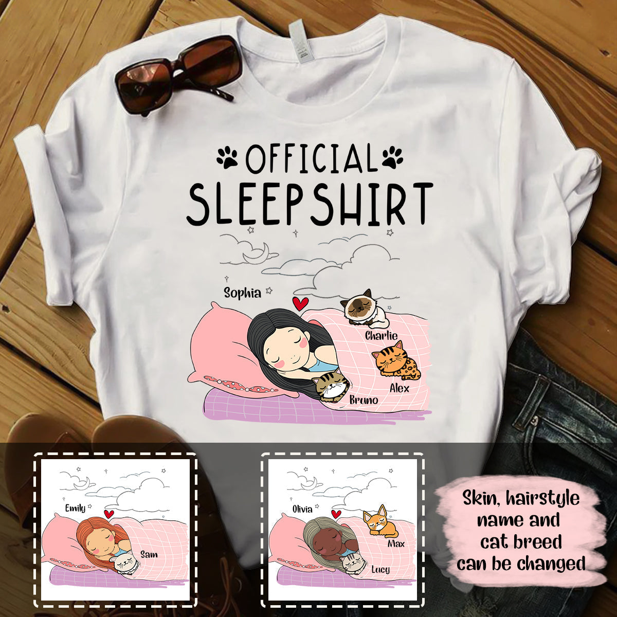 Sleeping Dog And Cat Sleep Shirt Personalized Apparel banner1551cat.jpg