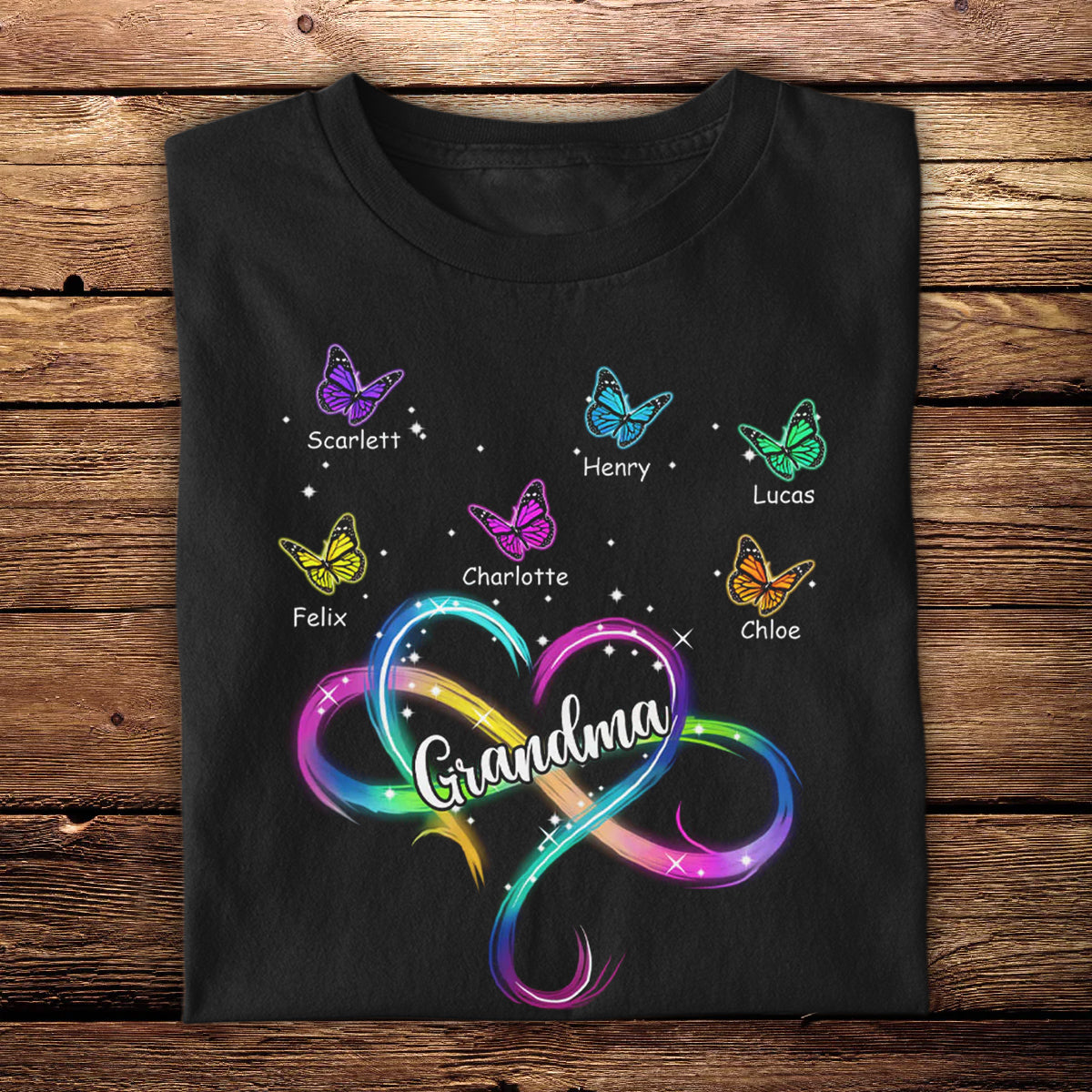 Infinity Heart Colorful Butterflies Grandma Mom - Personalized Apparel - Gift For Mom, Grandma banner1_062a18f0-497a-4323-b256-d9c416158e31.jpg