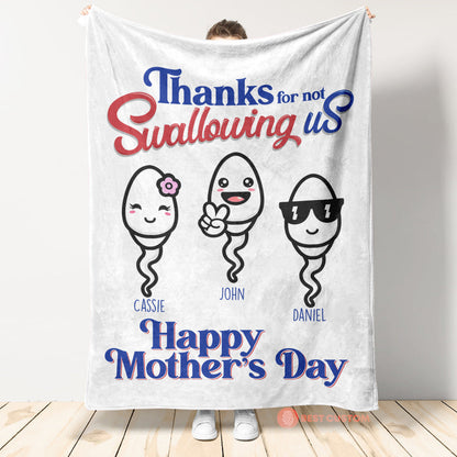 Thanks For Not Swallowing Us - Personalized Blanket - Mother's Day, Funny, Birthday Gift For Mom, Mother, Wife banner1_5704abe4-3149-4d18-bb36-5fc702f960cb.jpg