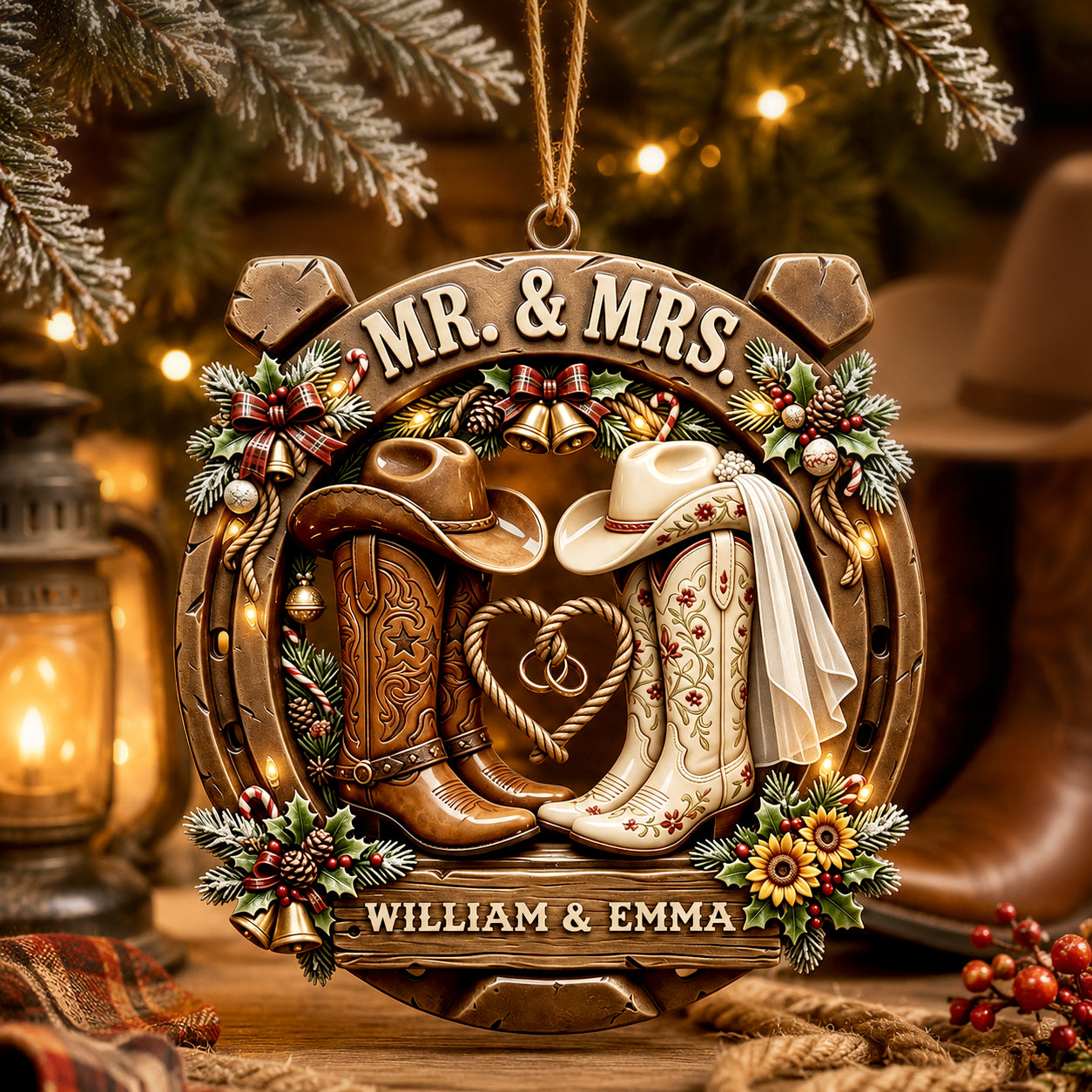 Cowboy Cowgirl Western Couple Ornament - Personalized Gifts For Couple Christmas Ornament