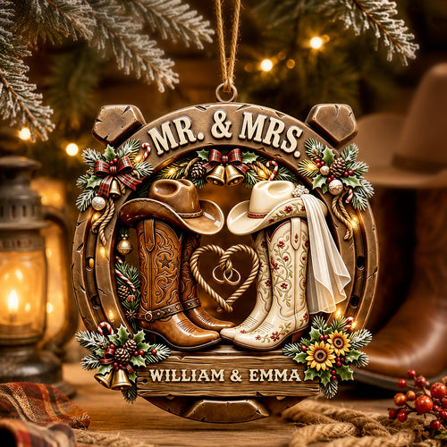 Cowboy Cowgirl Western Couple Ornament - Personalized Gifts For Couple Christmas Ornament