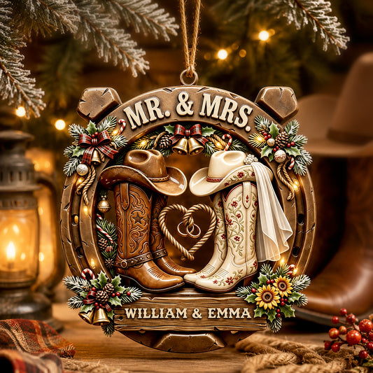 Cowboy Cowgirl Western Couple Ornament - Personalized Gifts For Couple Christmas Ornament
