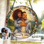 Custom Photo Mosaic Window Hanging Personalized Stained Glass Couple Suncatcher - Anniversary Wedding Gift