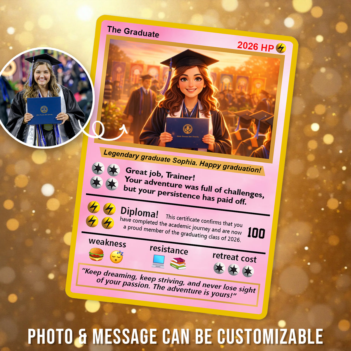 Custom Photo Semi Realistic Cartoon Illustration - Personalized Poke Card on Graduation