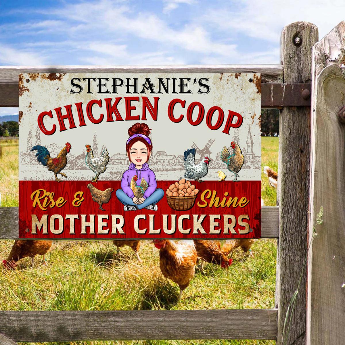 Rise And Shine Mother Cluckers - Personalized Vintage Metal Sign - Gift For Farmer, Chicken lover banner1_d9cf3955-f787-4a9d-b1dc-ad2c441fce86.jpg