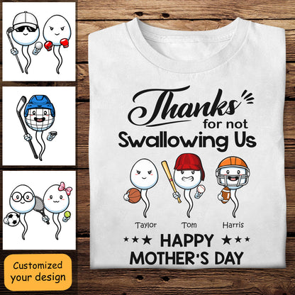 Sport Thanks For Not Swallowing Us - Personalized Shirt - Mother's Day, Funny, Birthday Gift For Mom, Mother, Wife banner2_40153b66-b295-45f0-a579-6fd55ee4f164.jpg