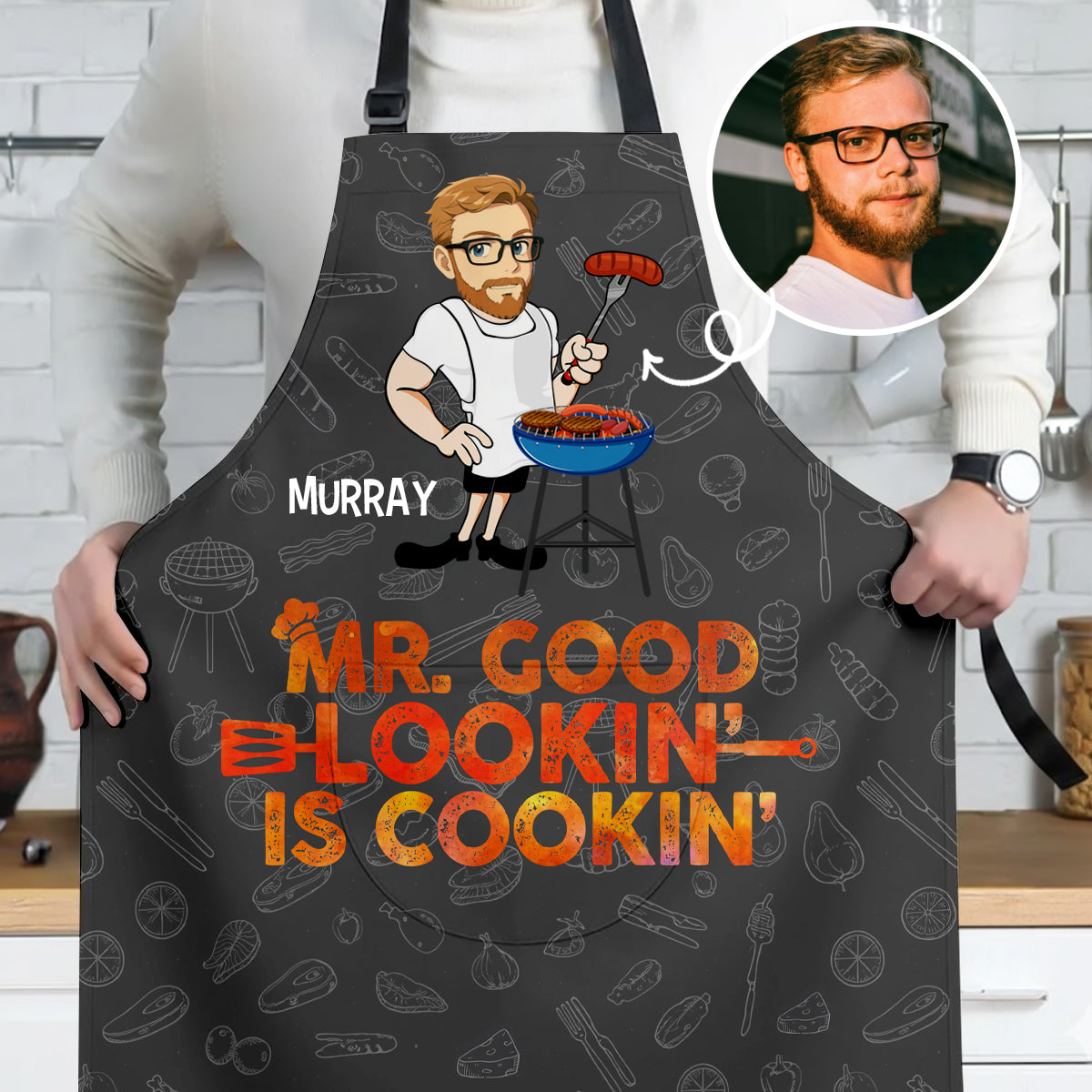 Custom Photo Mr. Good Lookin' Is Cookin' - Personalized Apron banner2_da31a968-c8e6-42b2-98f9-87c16cb26b22.jpg