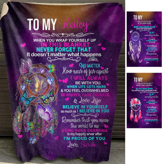 Dreamcatcher Love Life Believe In Yourself - Personalized Blanket - Gift For Granddaughter banner2_fd447b58-1ec1-44bc-91a7-5a3d8823a4b1.jpg