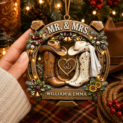 Cowboy Cowgirl Western Couple Ornament - Personalized Gifts For Couple Christmas Ornament