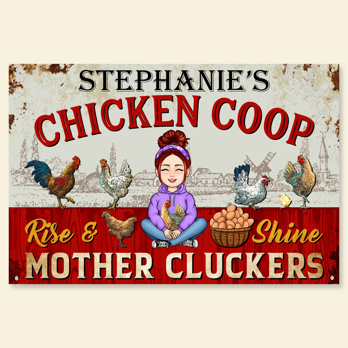 Rise And Shine Mother Cluckers - Personalized Vintage Metal Sign - Gift For Farmer, Chicken lover banner3_f84b8390-8162-47d3-ab58-27fec6836862.jpg