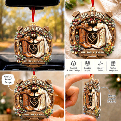 Cowboy Cowgirl Western Couple Ornament - Personalized Gifts For Couple Christmas Ornament