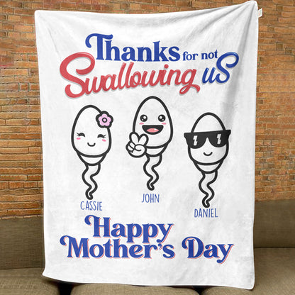 Thanks For Not Swallowing Us - Personalized Blanket - Mother's Day, Funny, Birthday Gift For Mom, Mother, Wife banner7_b643cd95-2b3f-4c0d-a07a-be1d728b8856.jpg