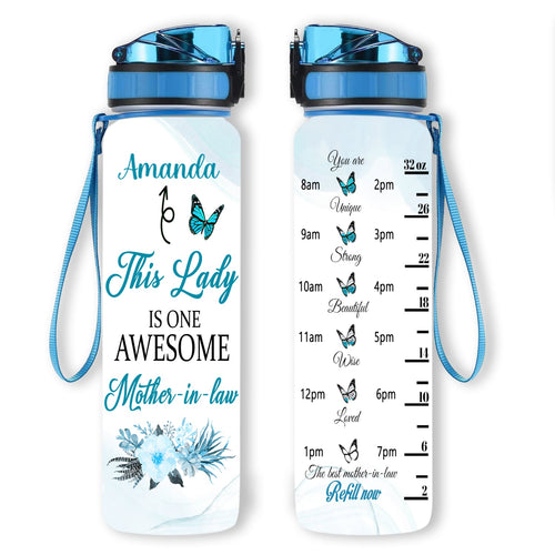 Blue Butterfly Awesome Mother-in-law, Mother's Day Gifts For Mother In Law - Personalized Water Tracker Bottle - Gift for Mother-in-law bannerWTB-bluebutterfly-gg.jpg