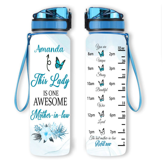 Blue Butterfly Awesome Mother-in-law, Mother's Day Gifts For Mother In Law - Personalized Water Tracker Bottle - Gift for Mother-in-law bannerWTB-bluebutterfly-gg.jpg