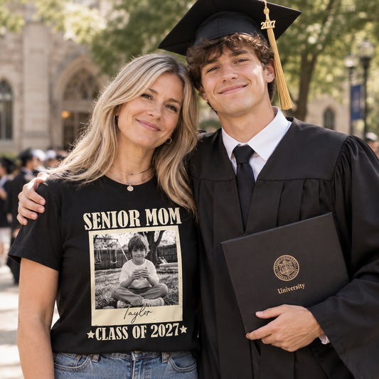 Personalized Senior Mom 2027 Shirt, Custom Photo Class of 2027 T-Shirt, High School Graduation Gift
