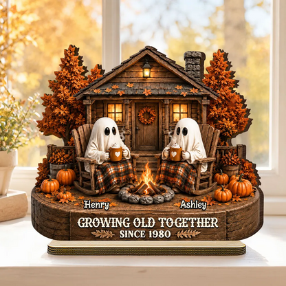 Cute Boo Couple Fall Season Halloween - Personalized 2-Layered Wooden Plaque