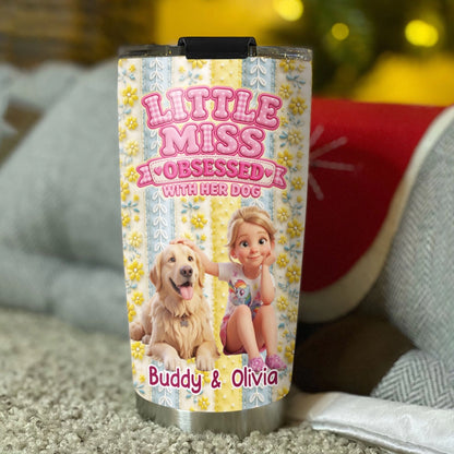Little Miss Obsessed With Her Dogs - Personalized 3D Inflated Effect Tumbler