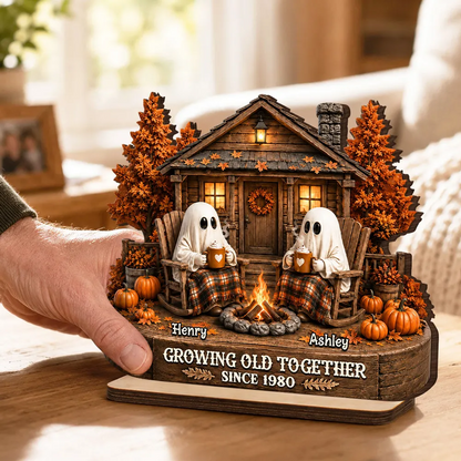 Cute Boo Couple Fall Season Halloween - Personalized 2-Layered Wooden Plaque