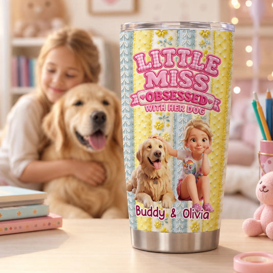 Little Miss Obsessed With Her Dogs - Personalized 3D Inflated Effect Tumbler