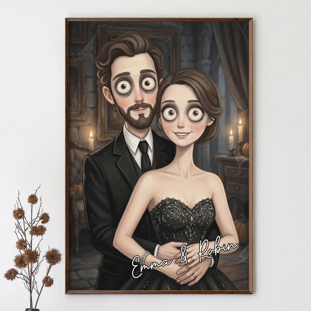 Custom Photo Gothic Portrait Art Couple Spooky Halloween - Personalized Poster