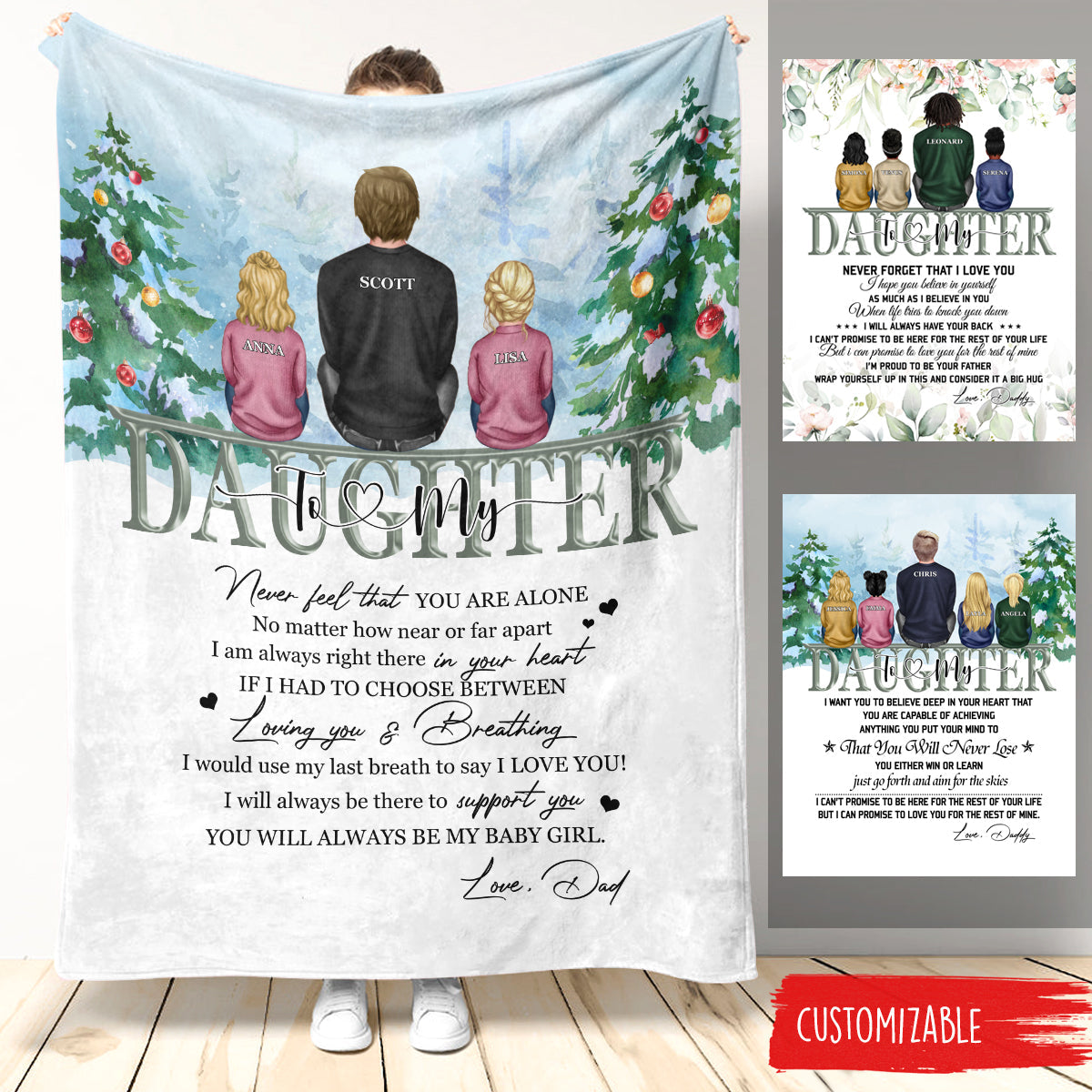 Personalized Gift For Daughter Blanket From Dad, To My Daughter , Love Dad , Floral and Christmas Style banner_a479a5aa-a9bb-471e-846f-817b00eb57b9.jpg