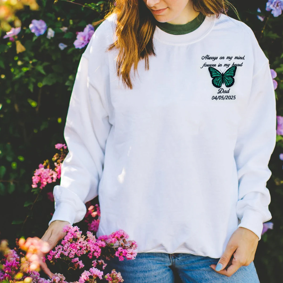 Embroidered Butterfly Memorial Hoodie - Custom Name, Date & Quote Sweatshirt - A Big Piece of My Heart Lives In Heaven