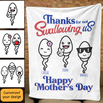 Thanks For Not Swallowing Us - Personalized Blanket - Mother's Day, Funny, Birthday Gift For Mom, Mother, Wife banner_b8e673df-18e5-402e-bac0-174d29715596.jpg