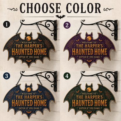 Custom Haunted Home Metal Sign – Personalized Spooky Halloween Home Decor – Gift For Family, Friends