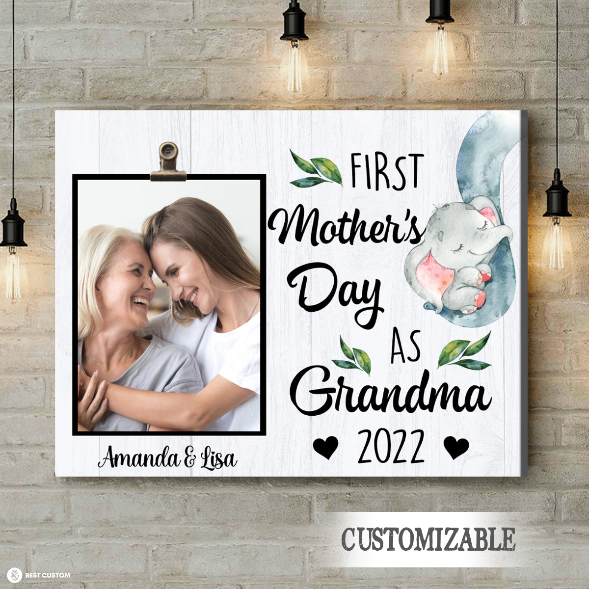 Elephants First Mother's Day As Grandma - Personalized Photo Canvas - Gift For Mom bannercanvas-elephants-fb.jpg